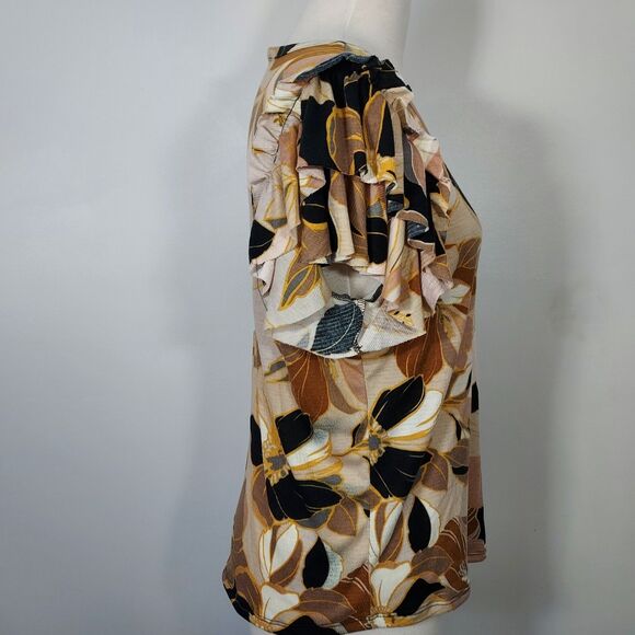 Stella + Ginger Shirt Top Ruffled Short Sleeve Stretch Floral Womens Large NWT - Picture 6 of 15